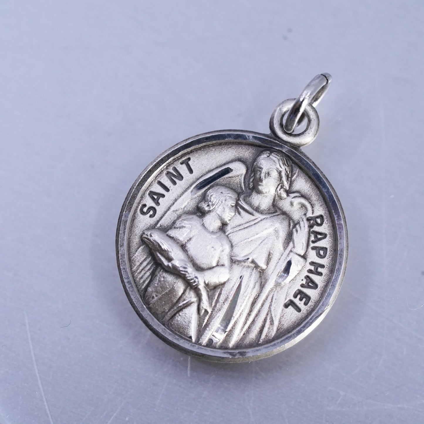 Vintage sterling 925 silver handmade "Saint Raphael" Medal pendant charm