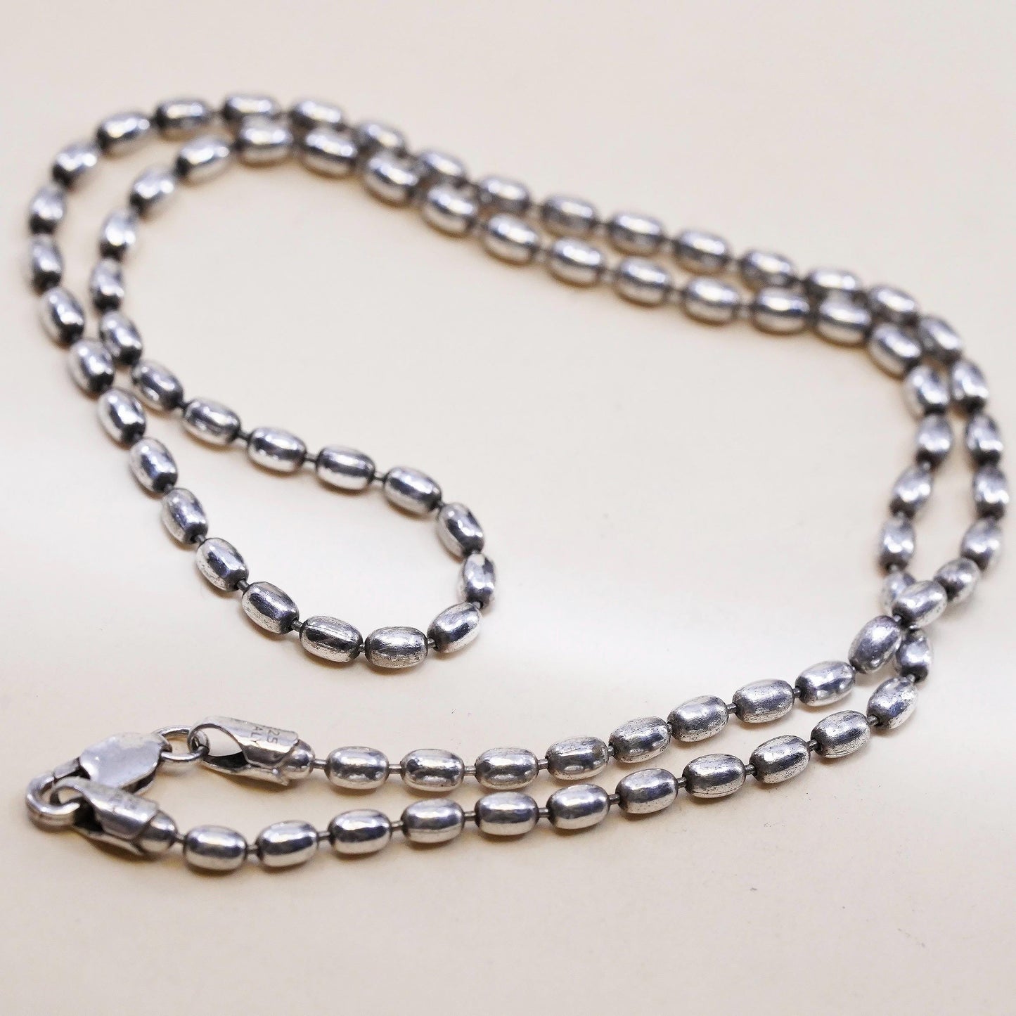 18”, 3mm, vintage Sterling silver necklace, Italian 925 oval bead chain
