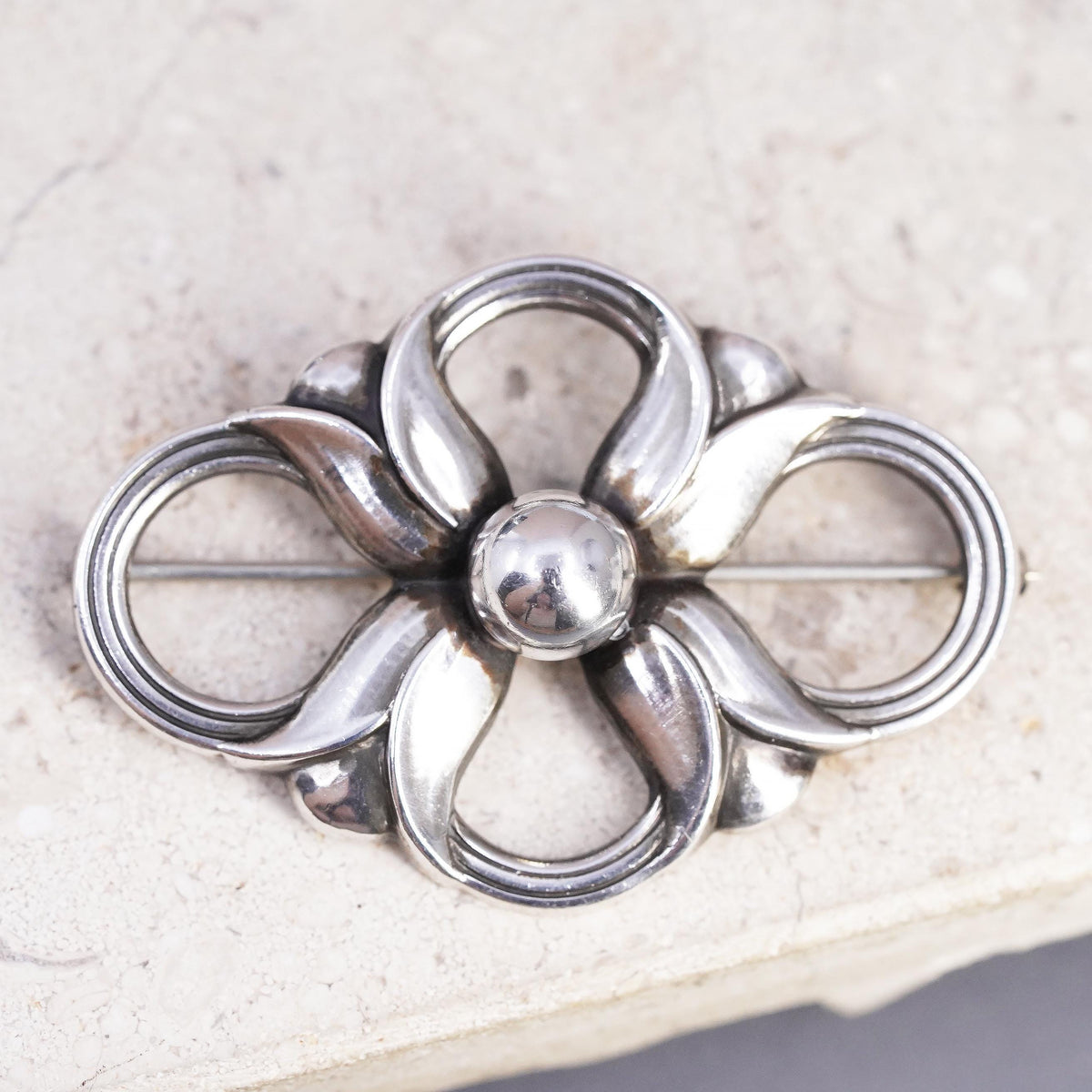 Early Georg Jensen Denmark Sterling 925 Silver Flower Brooch Pin No 305 Vintage