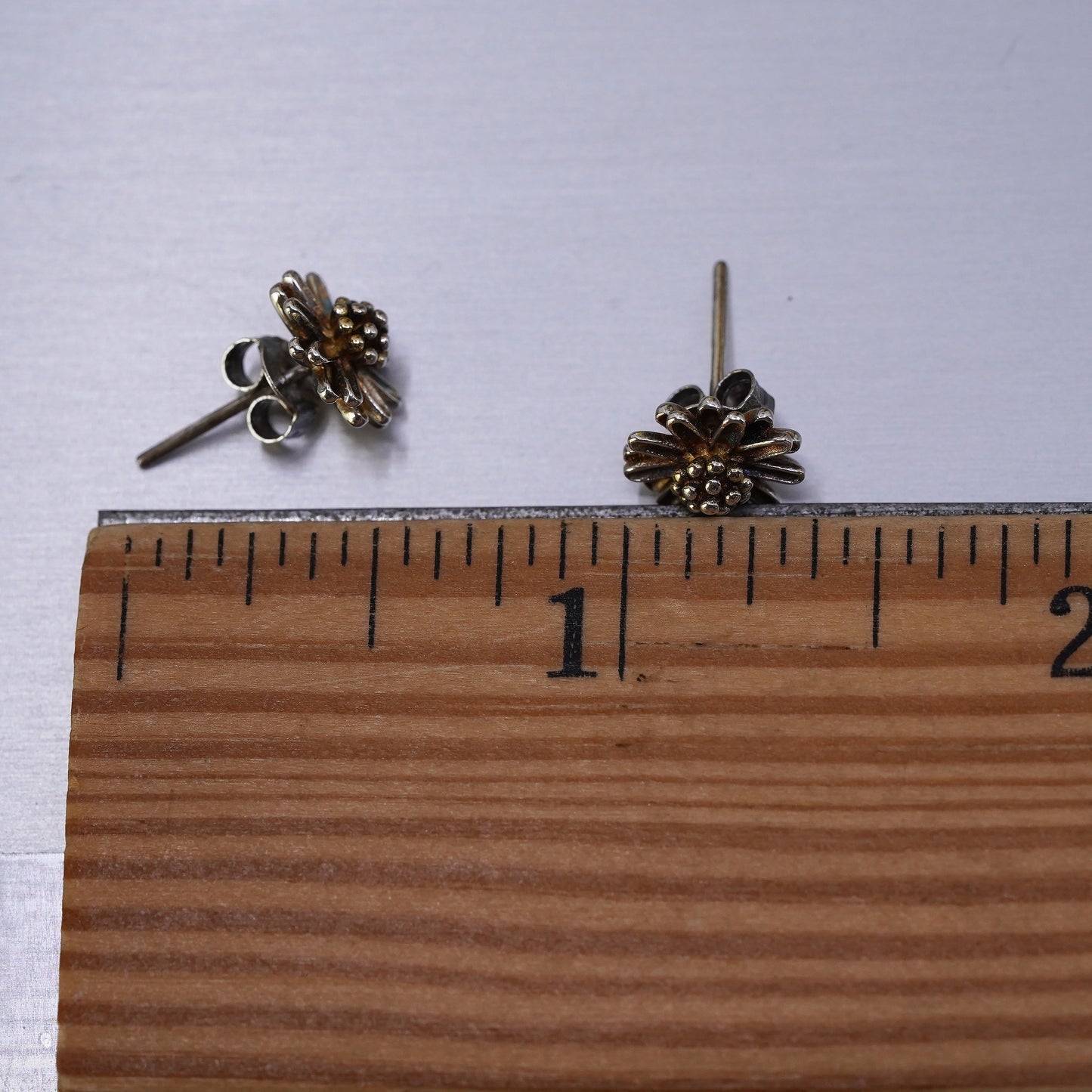 Vintage Sterling silver handmade earrings, 925 flower studs earrings