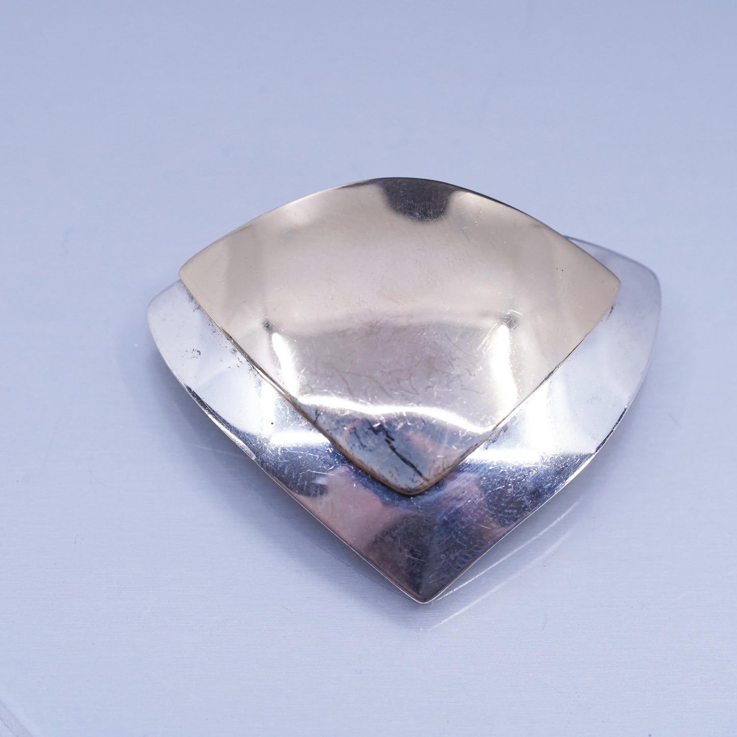 Vintage sterling silver handmade brooch, 925 leaf pin with 14K gold trim