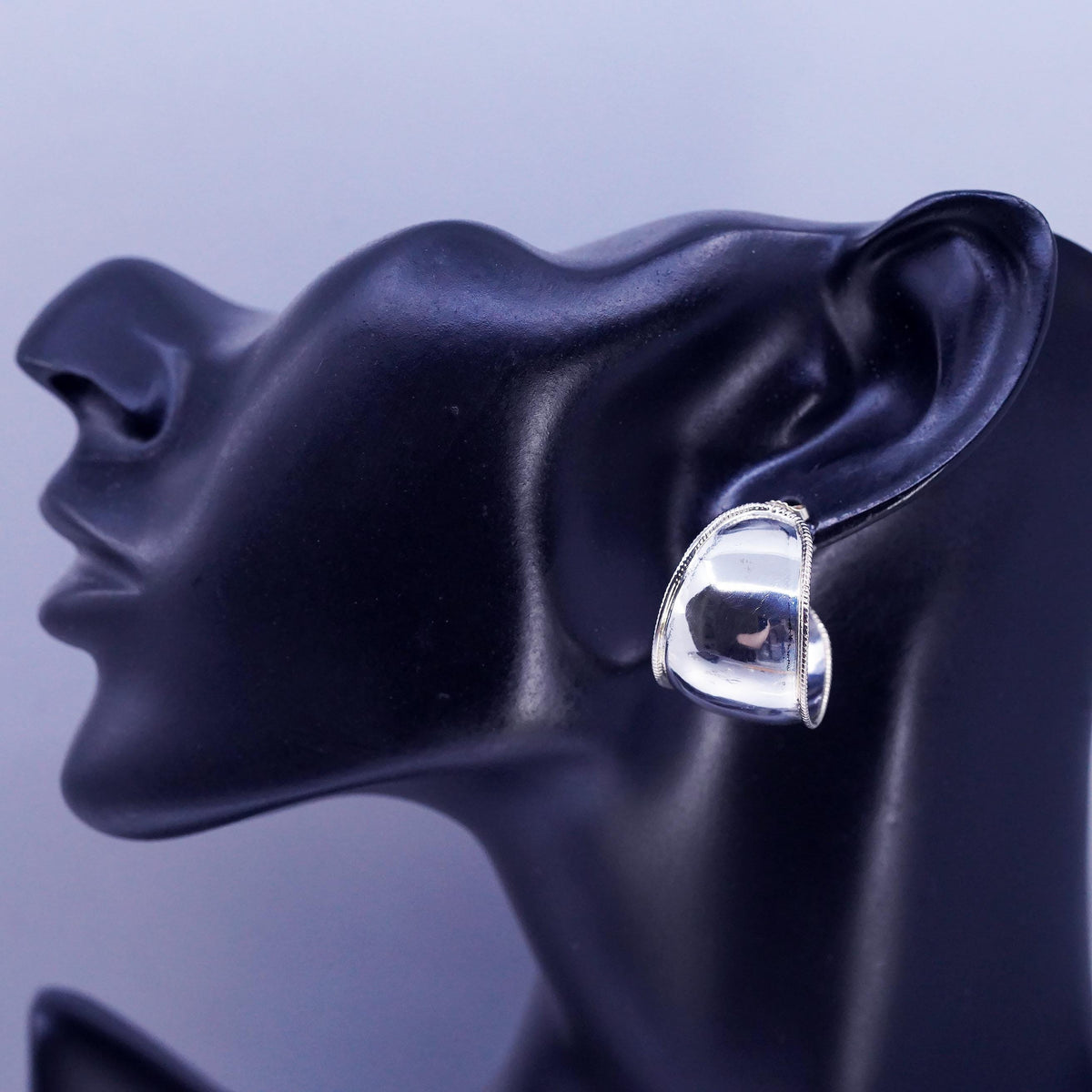 Two Tone Sterling 925 Silver Wide Hoop Earrings, Sculptural Curved Half Hoops