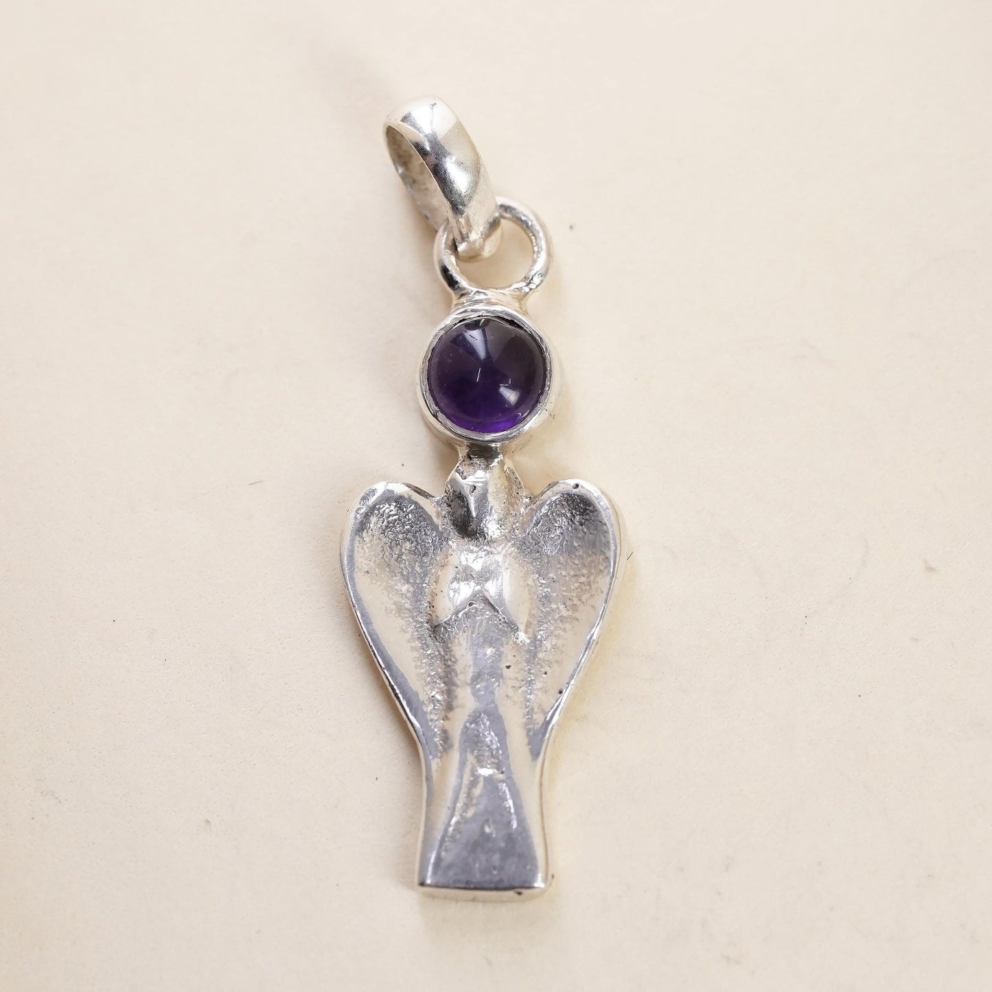 Vintage Sterling silver handmade angel pendant, 925 charm with amethyst