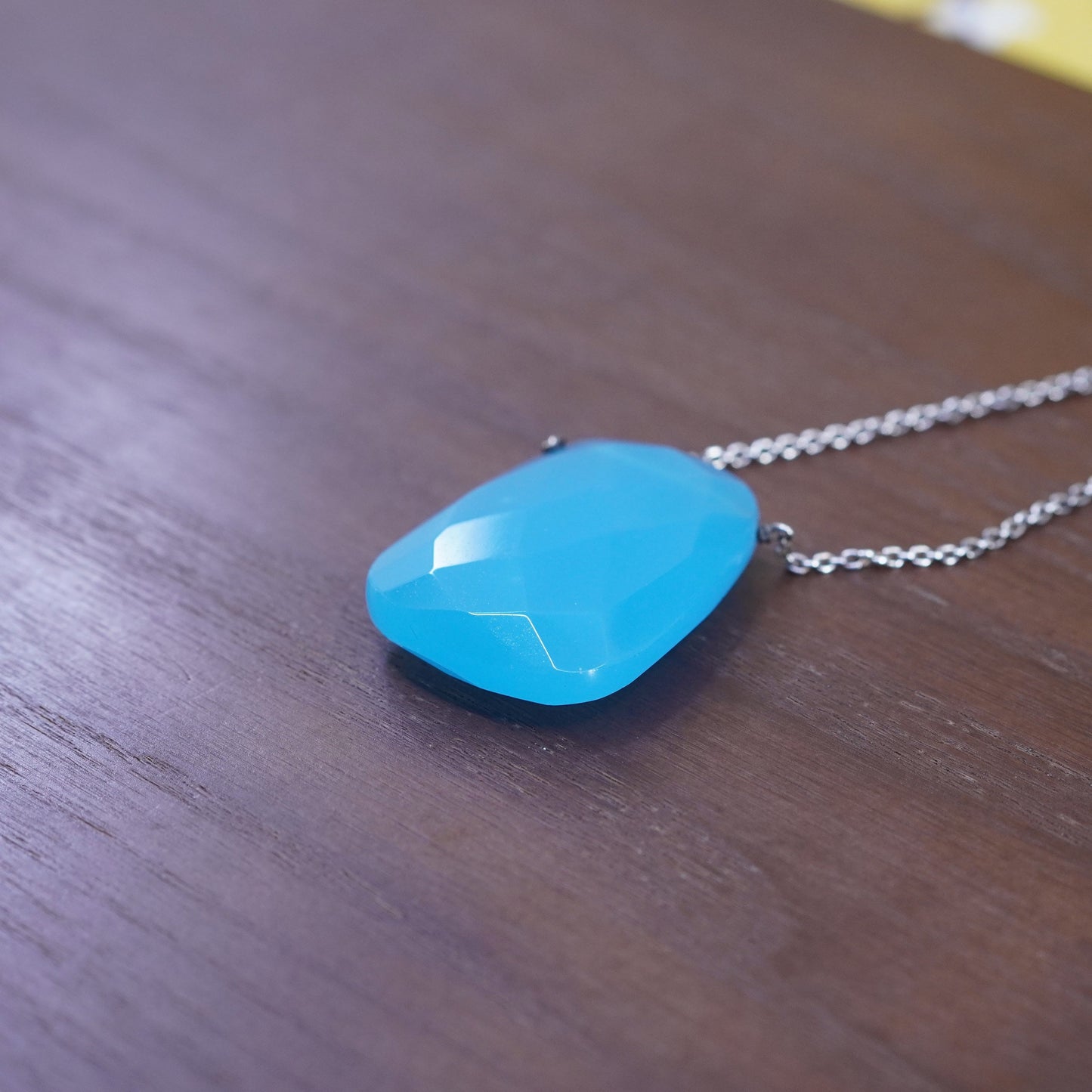 16”, vintage Sterling silver necklace, 925 circle chain blue crystal pendant
