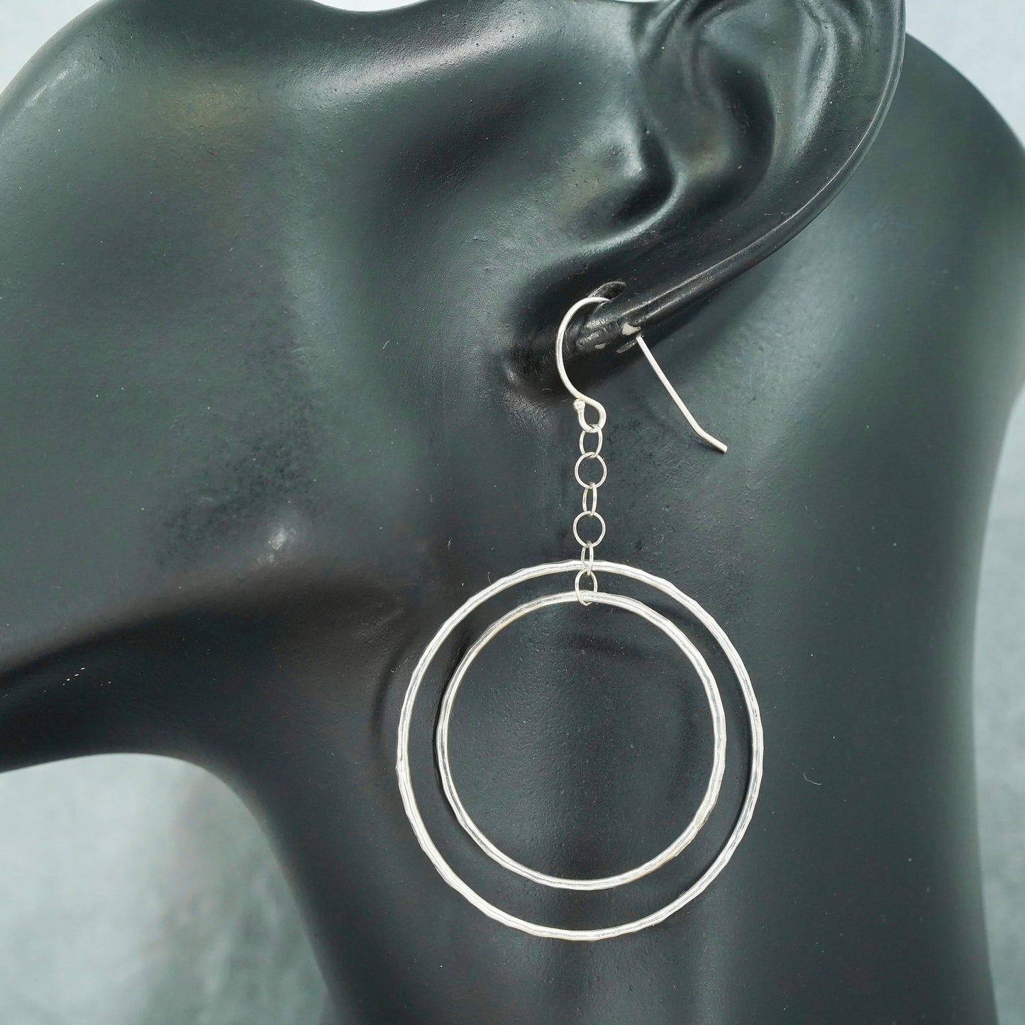 Vintage Sterling 925 silver handmade hammered circle earrings