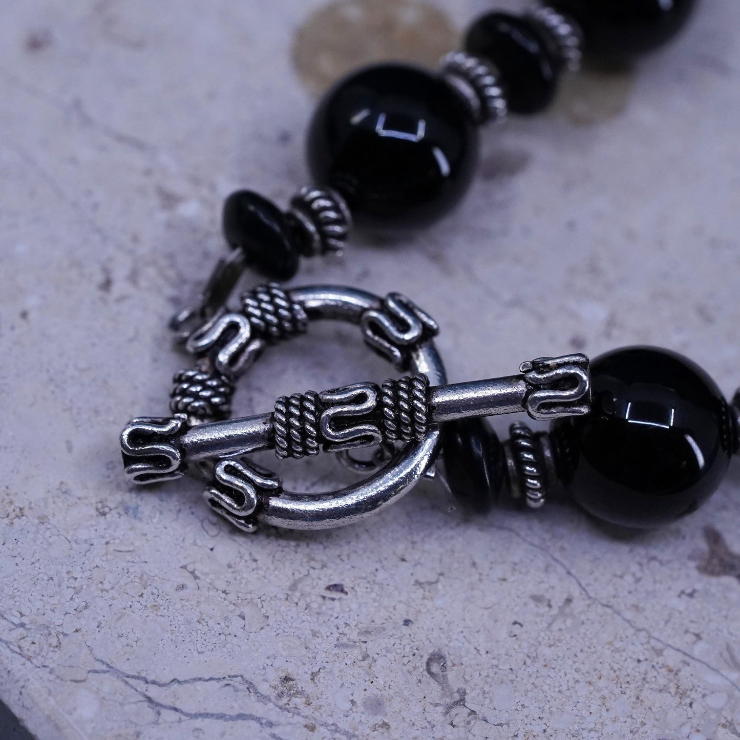 18”, Sterling silver handmade necklace, 925 toggle closure 12mm obsidian bead