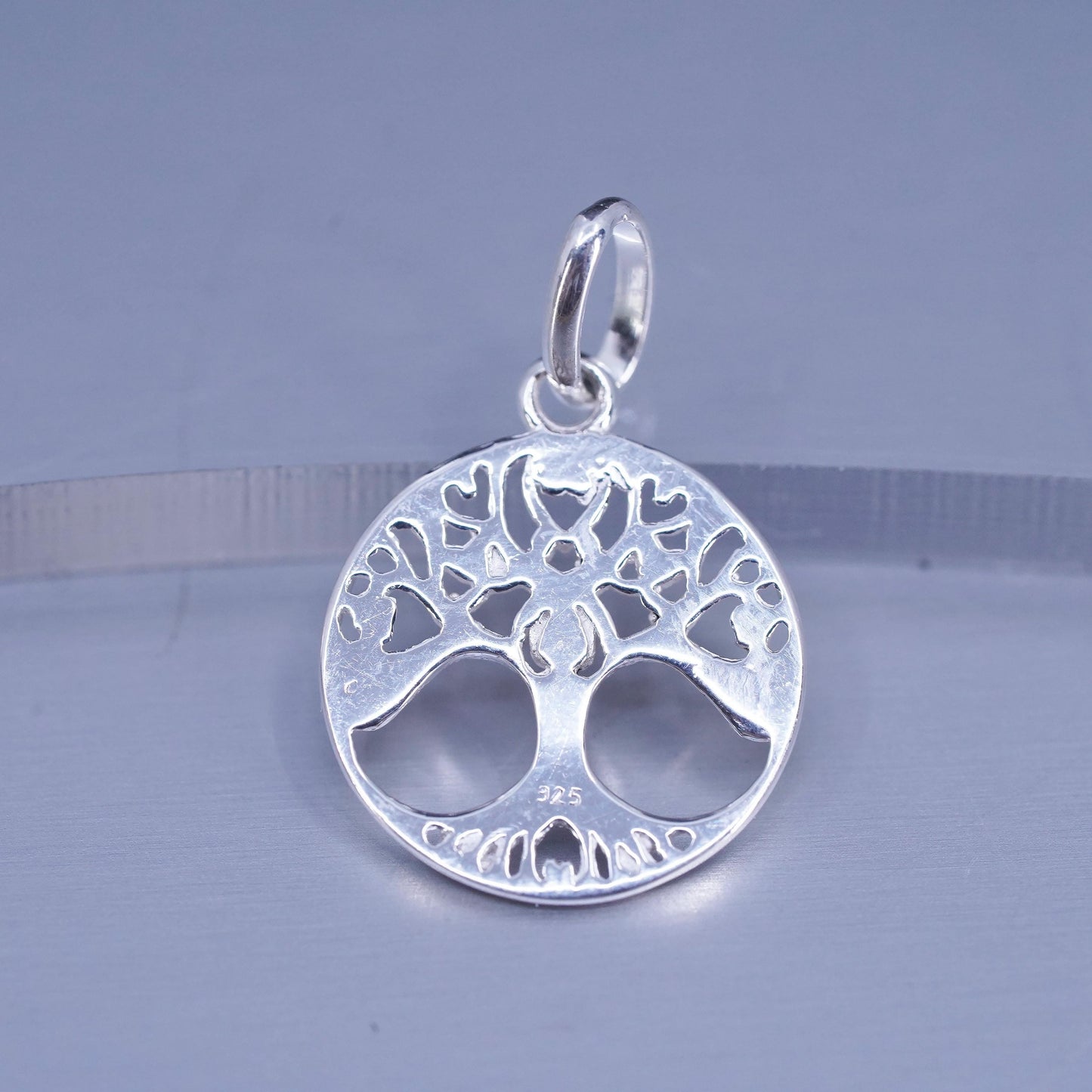 Vintage sterling 925 silver filigree tree pendant
