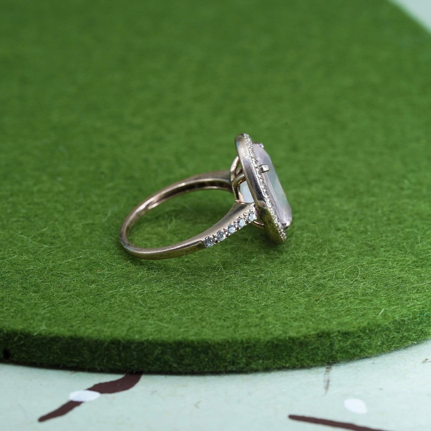 Size 7, Vermeil rose gold over Sterling 925 silver ring with pink quartz and cz