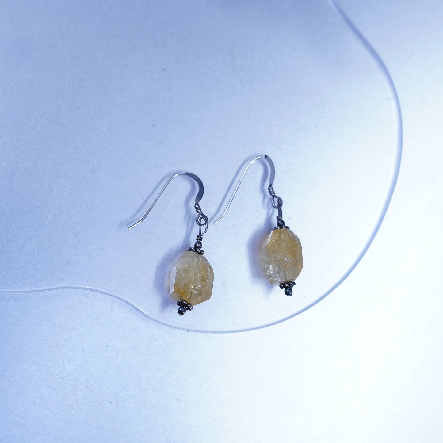 Vintage Sterling 925 silver handmade earrings with citrine beads