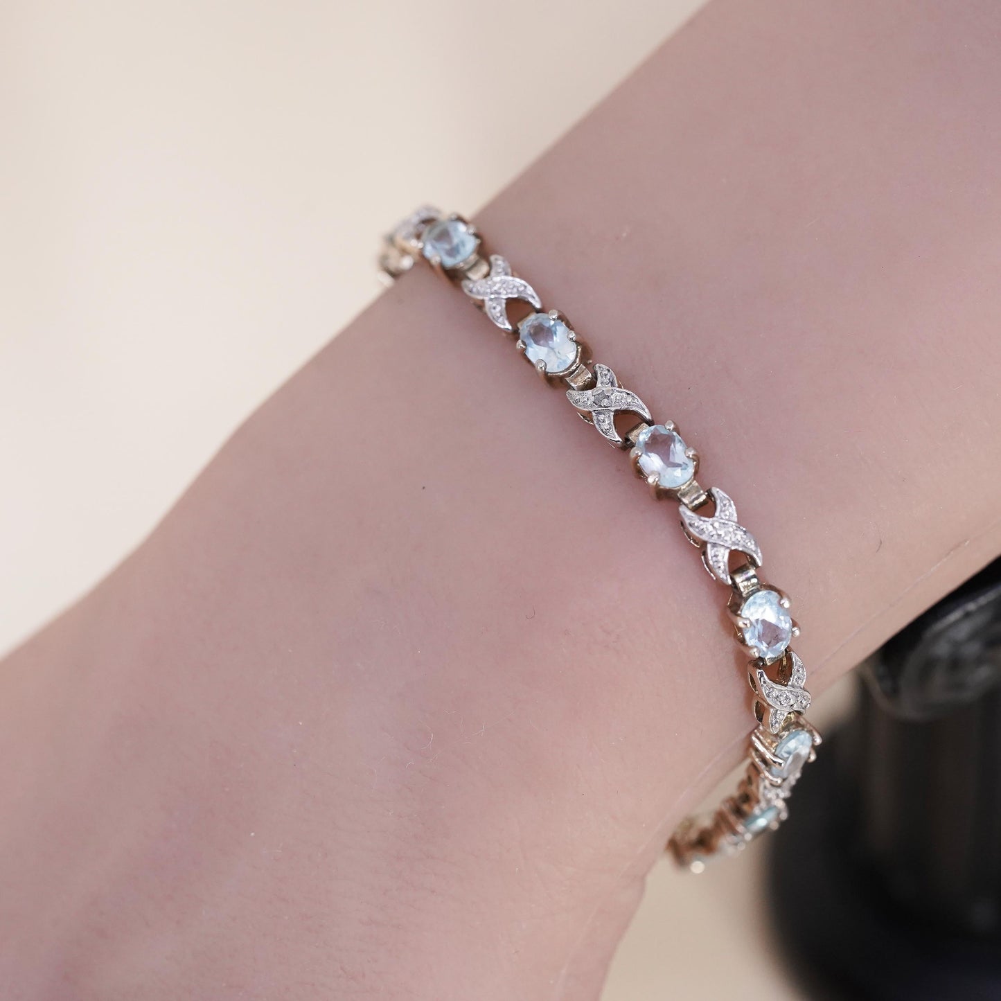 7”, vermeil gold plated sterling silver tennis bracelet, 925 blue topaz diamond