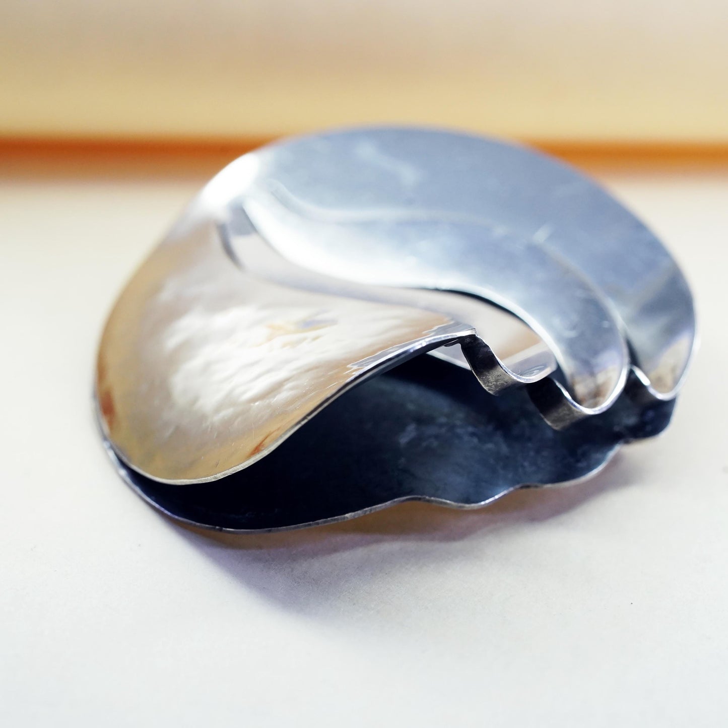 sterling silver brooch, 925 modern abstract wave layered circle, Christmas pin