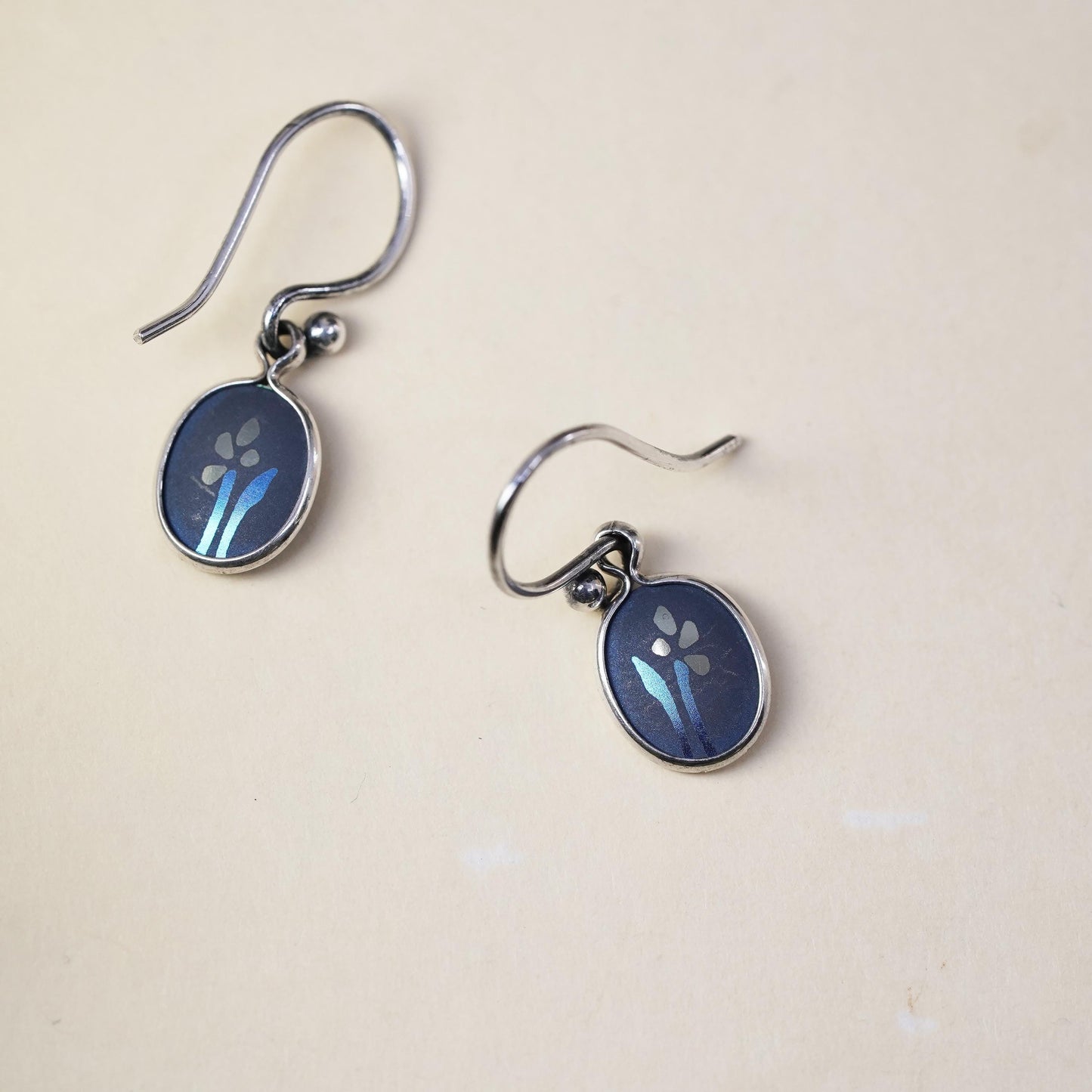 Vintage Mexican Sterling silver handmade earrings, double sided flower dangles