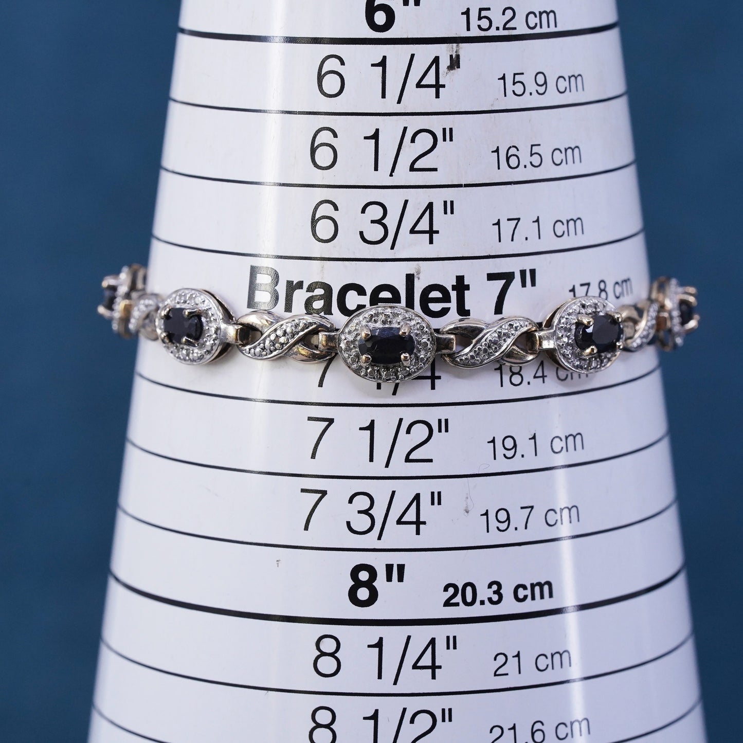 7”, vermeil gold over sterling 925 silver tennis bracelet with sapphire diamond