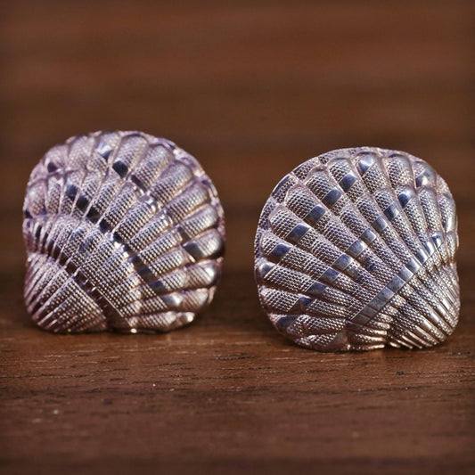Vintage sterling silver handmade earrings, 925 shell studs