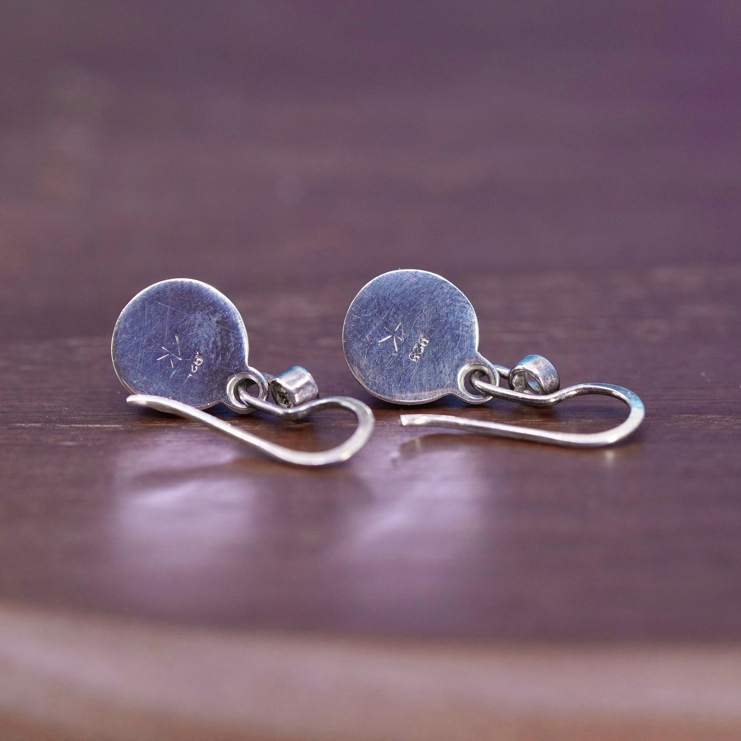 Vintage sterling 925 silver handmade round earrings with blue topaz