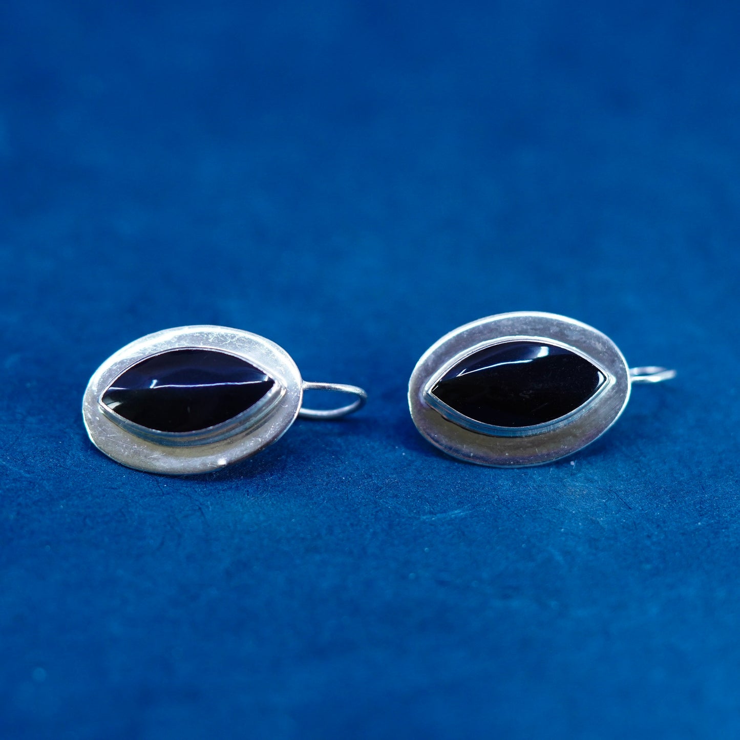 Vintage Sterling Silver 925 earrings with marquise shaped Black Onyx