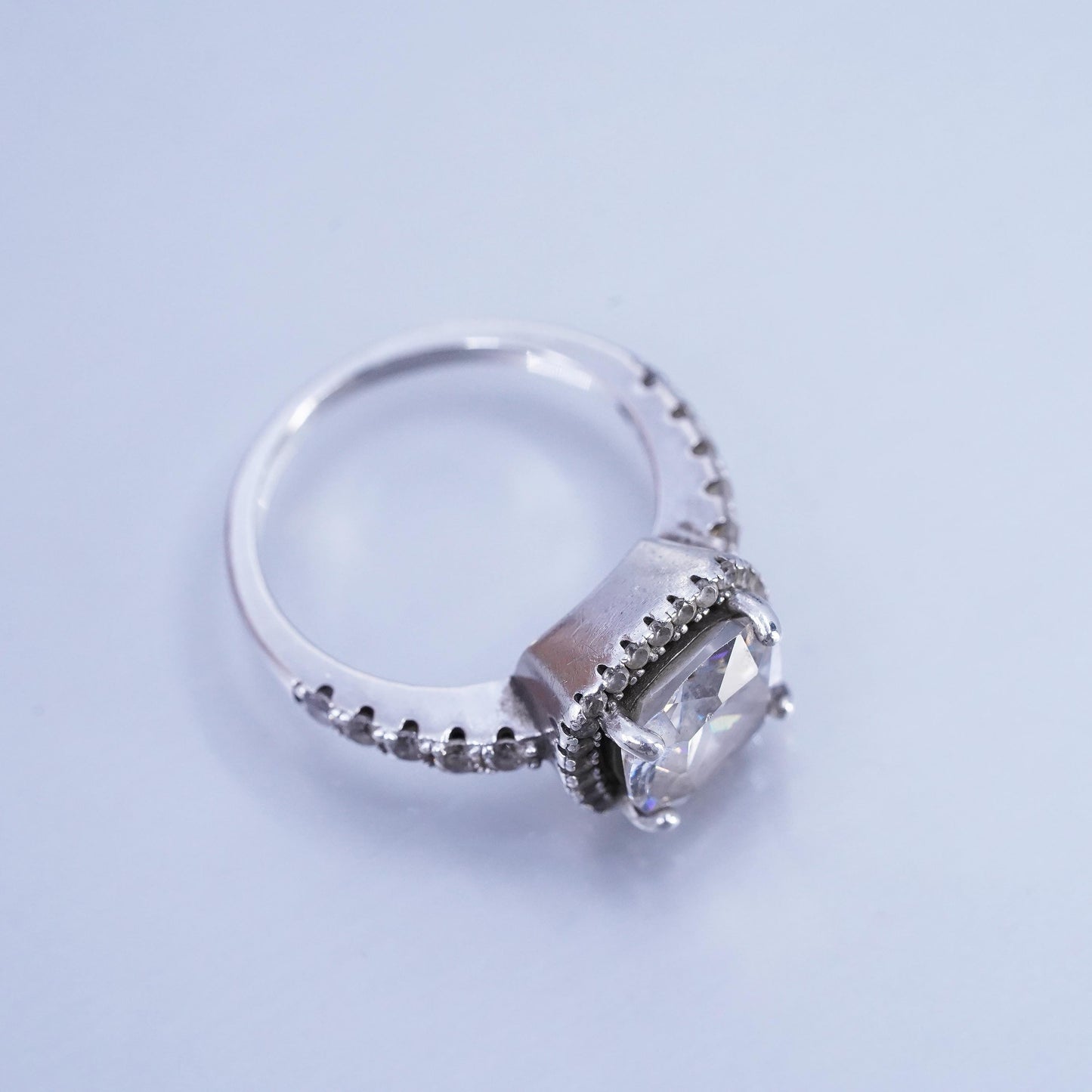Size 6.75, vintage Sterling 925 silver statement engagement ring cluster Cz