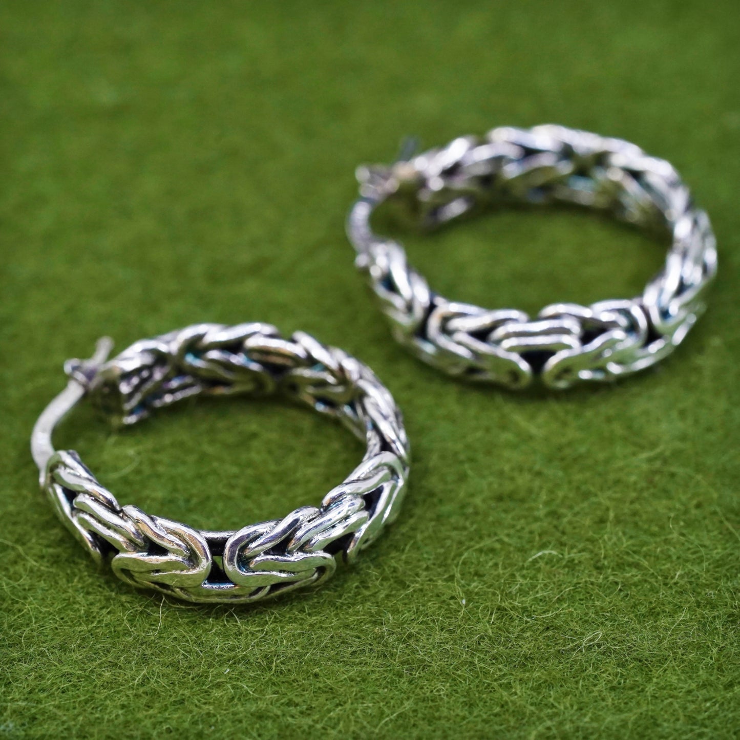 Italy sterling silver 925 hoops circle Byzantine birdcage textured earrings