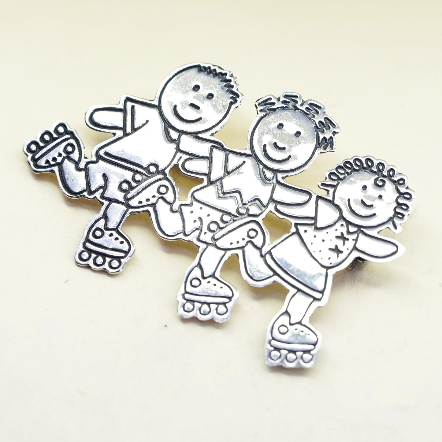 Antique Mexican sterling silver handmade brooch, 925 Save the Children hearts