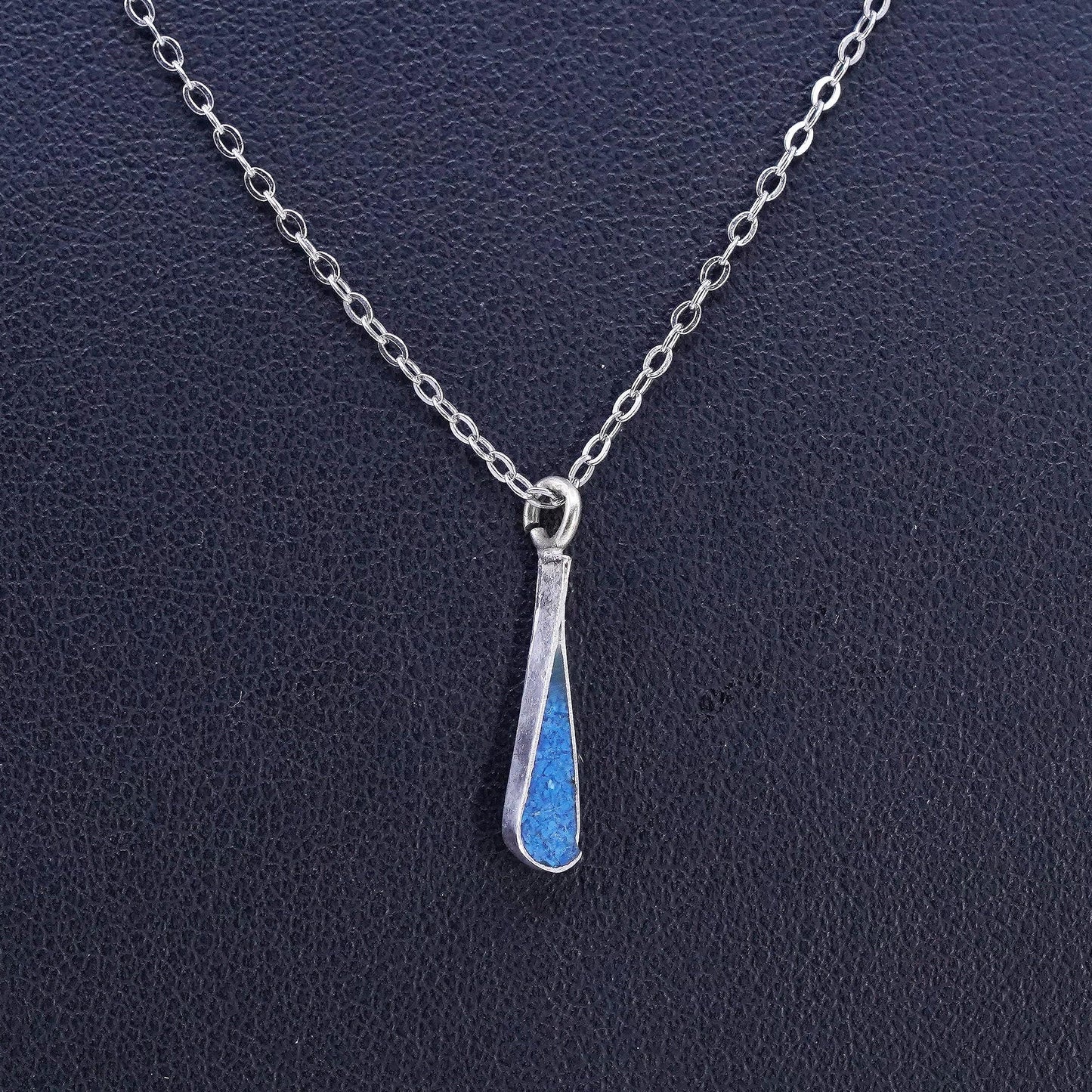 18", Sterling 925 silver circle necklace with turquoise teardrop pendant