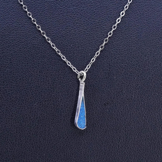 18", Sterling 925 silver circle necklace with turquoise teardrop pendant