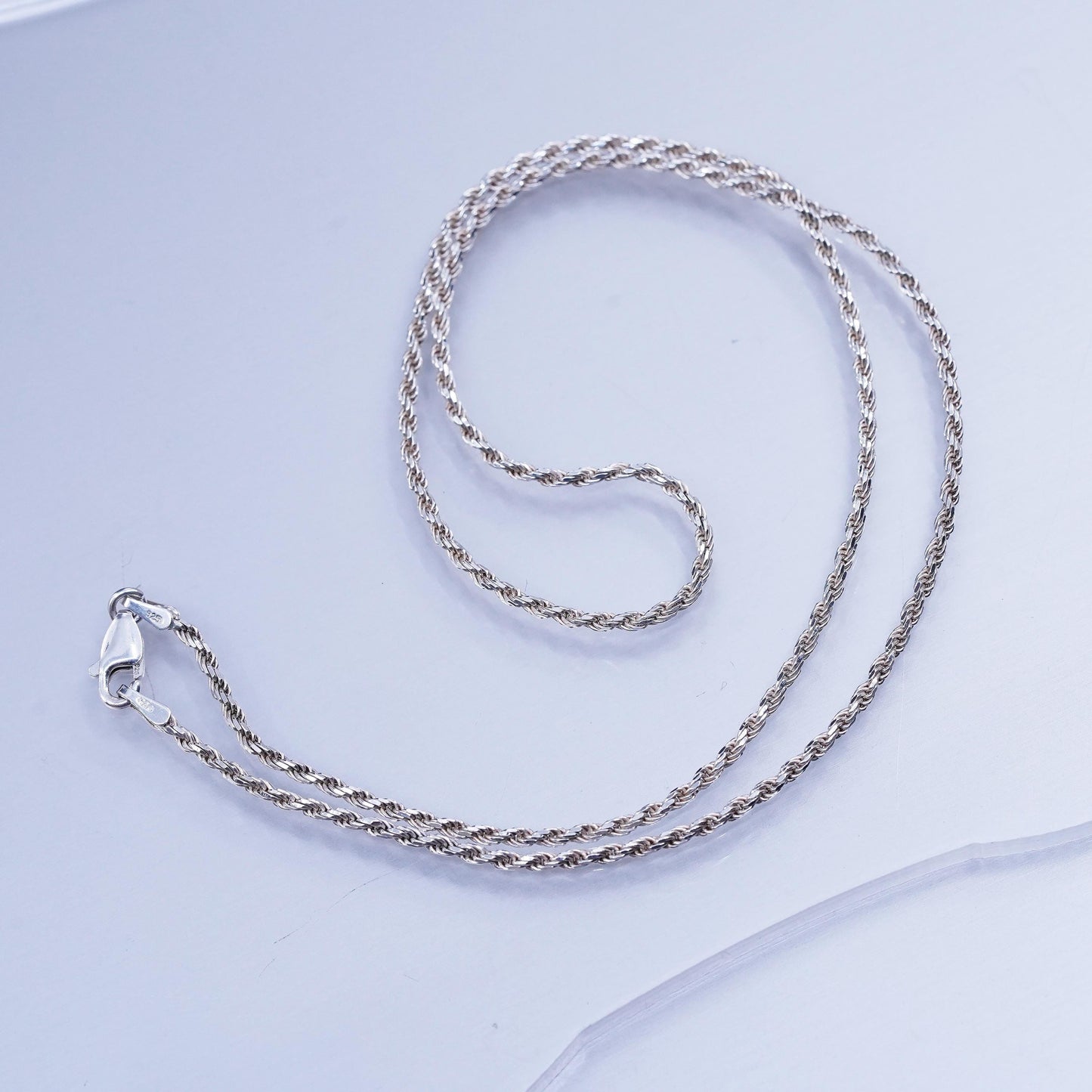 18” 2mm, vintage Italian Sterling 925 silver Singapore rope chain necklace