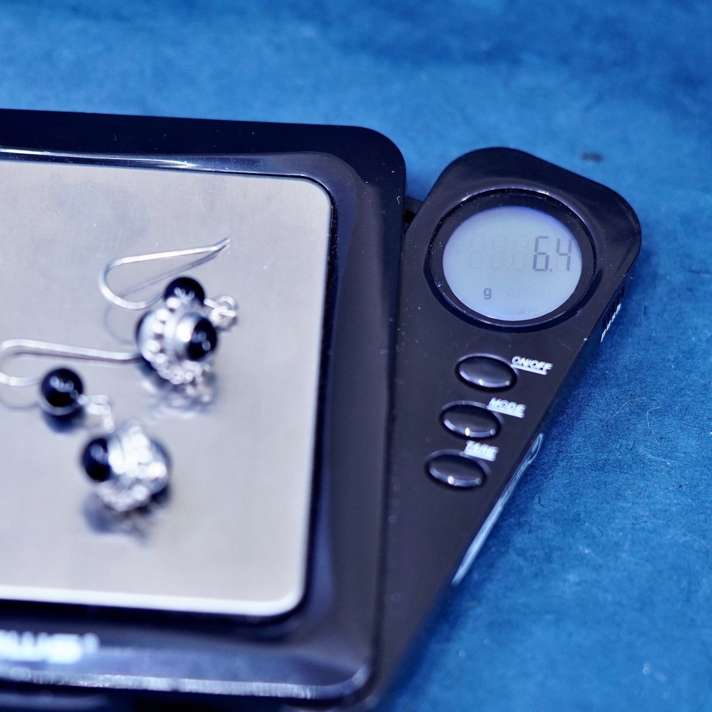 Vintage sterling 925 silver handmade earrings with round obsidian