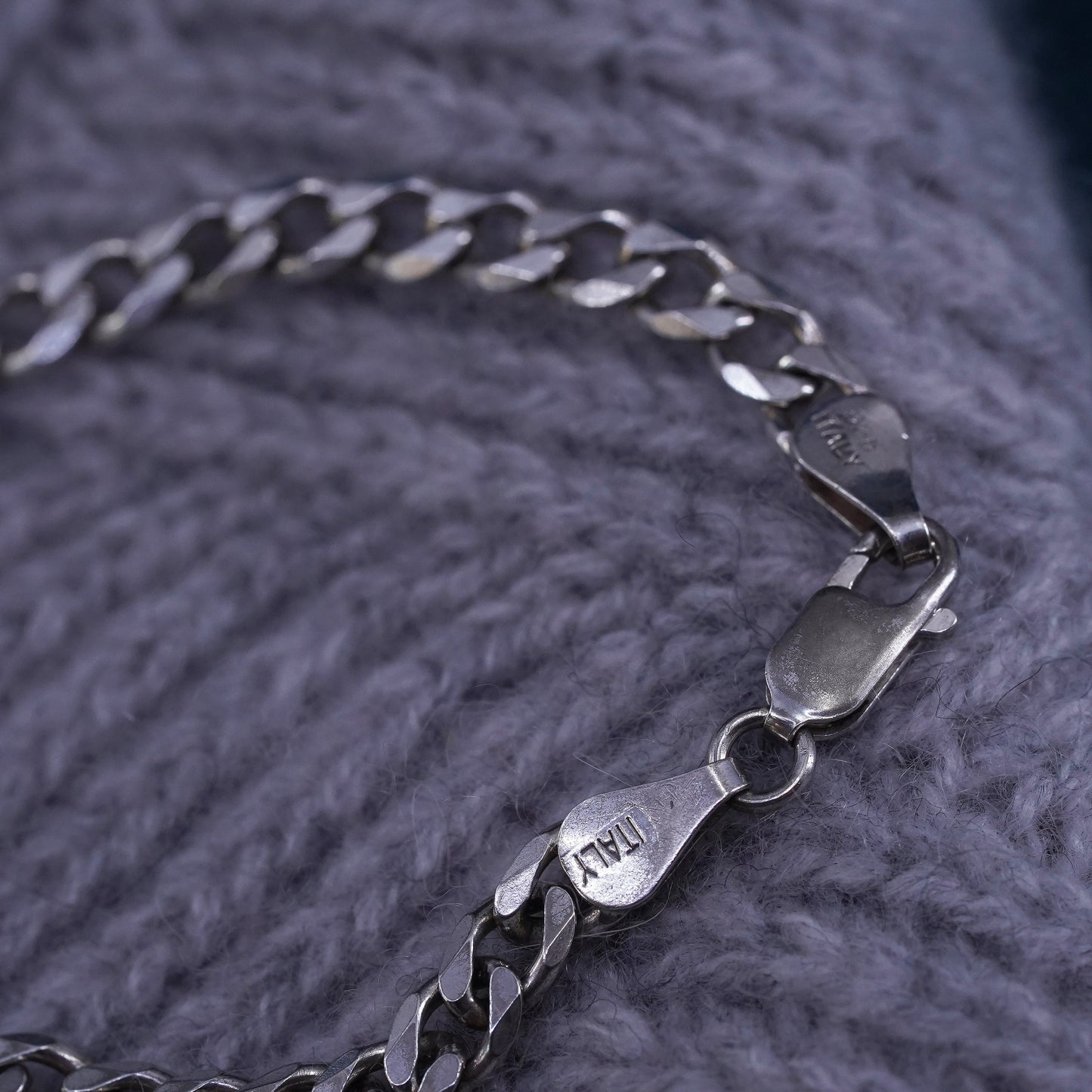 7”, vintage Sterling silver bracelet, 925 bold curb chain, men's bracelet