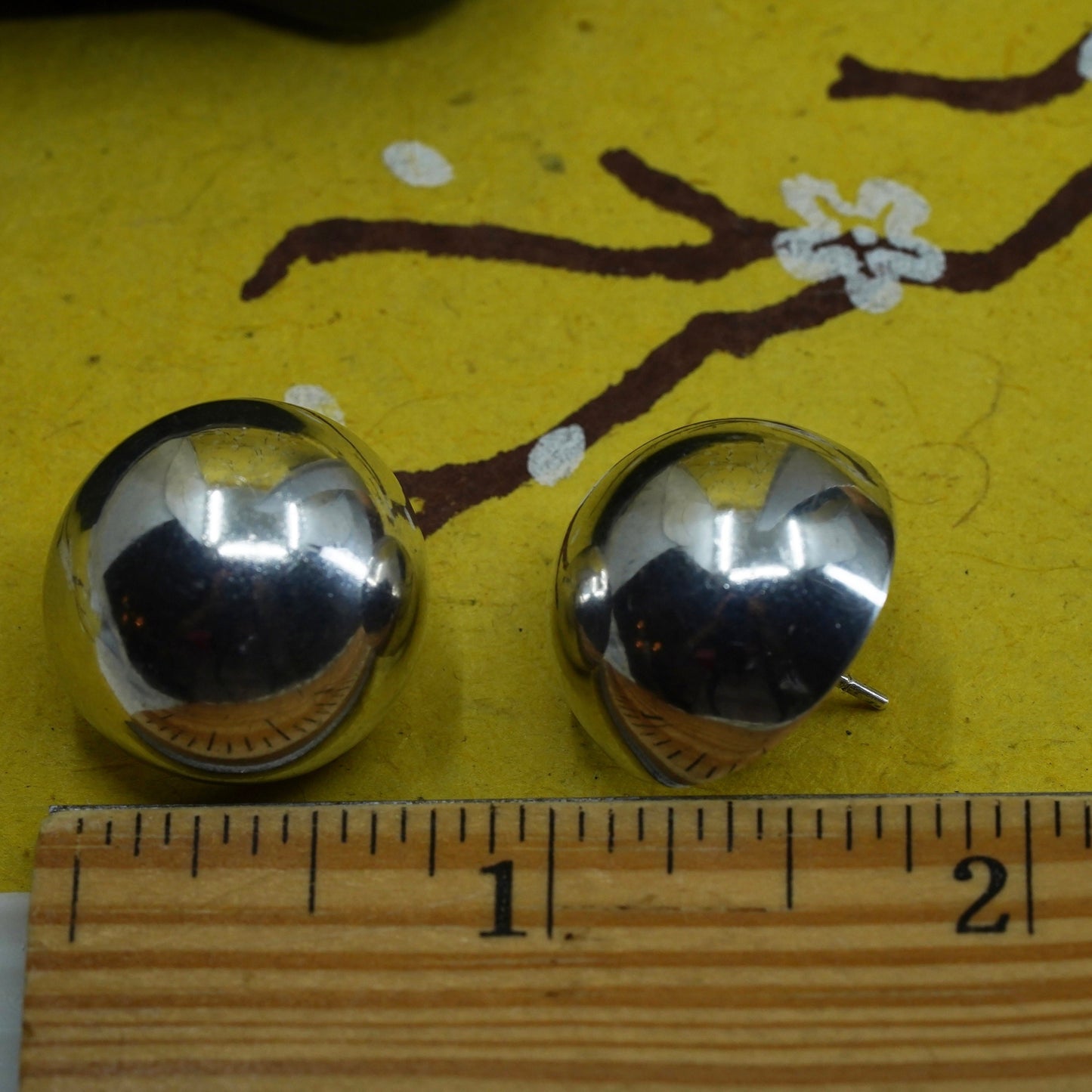 0.75” Vintage Sterling silver handmade earrings, puffy 925 silver studs
