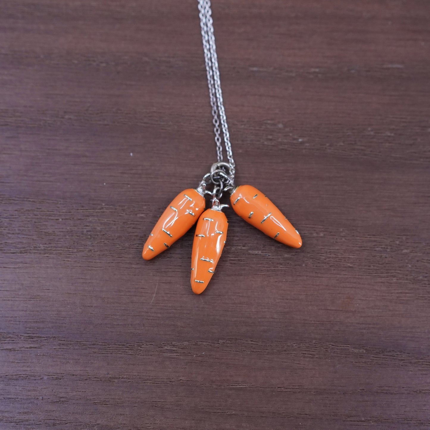 24”, sterling silver handmade necklace, 925 circle chain enamel carrots pendant