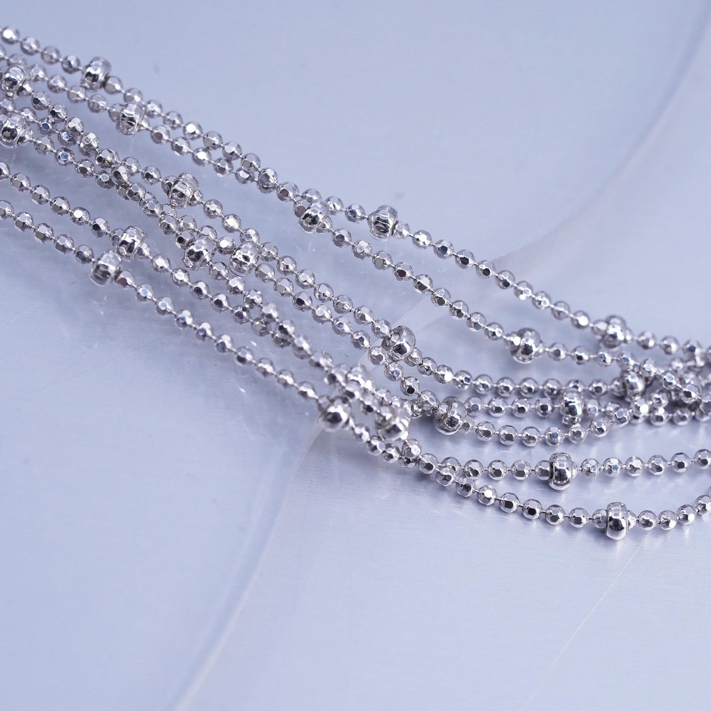 18”, vintage Italian Sterling 925 silver multi 7 strands bead chain necklace