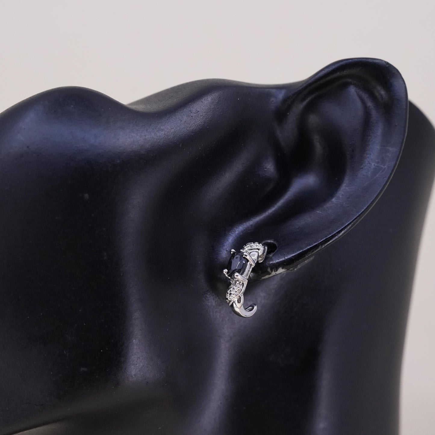 Vintage single 1 earring. Sterling 925 silver huggie stud with diamond spinel