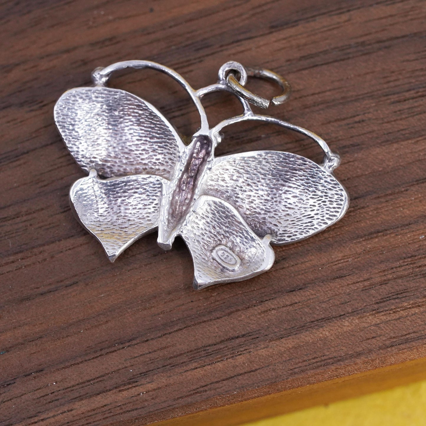 Vintage Sterling 925 silver handmade textured butterfly charm pendant