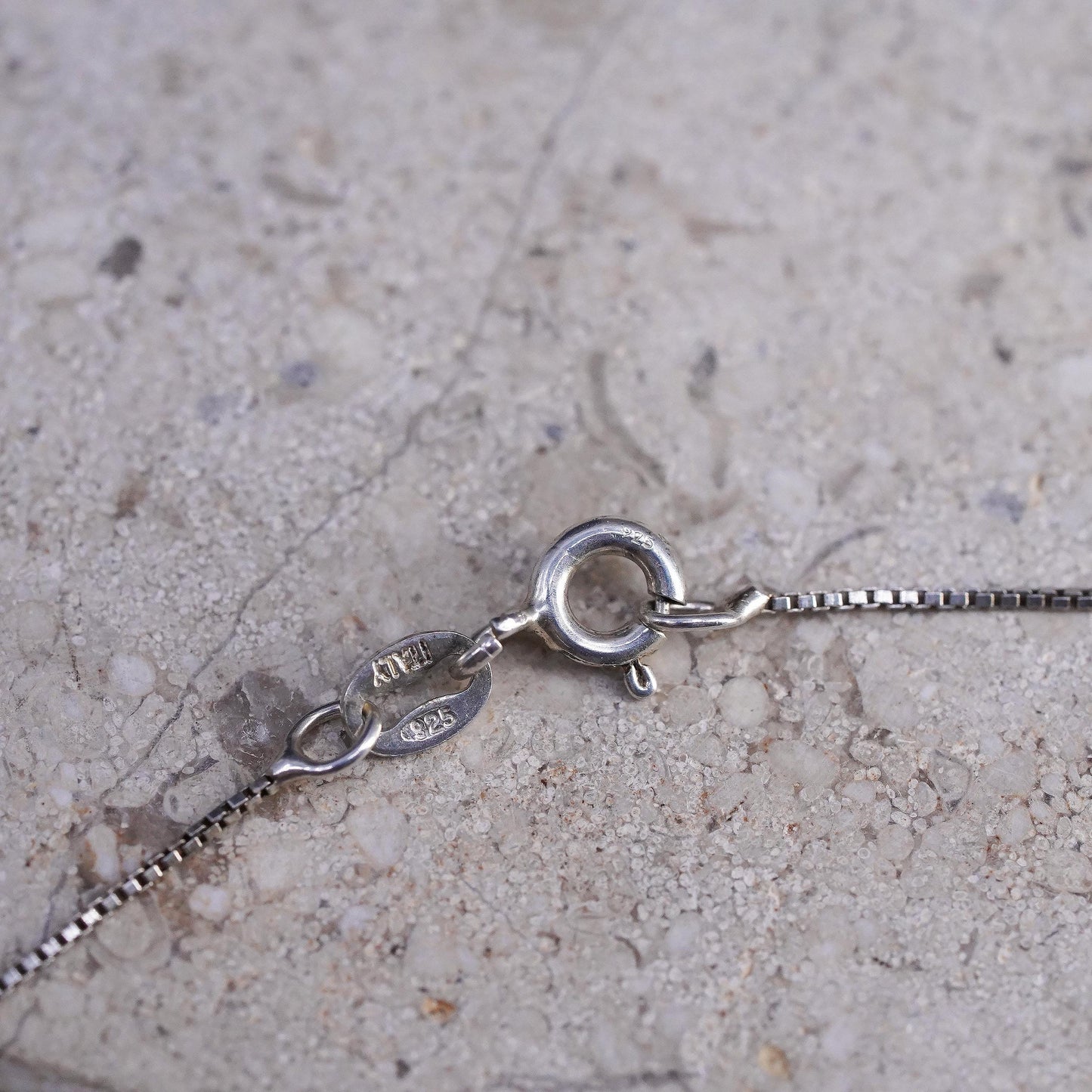 16", Vintage sterling 925 silver box chain necklace grandmother heart pendant