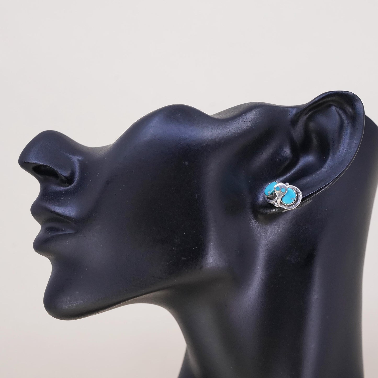 Native American Effie Calavaza Snake single earring. Sterling 925 silver stud
