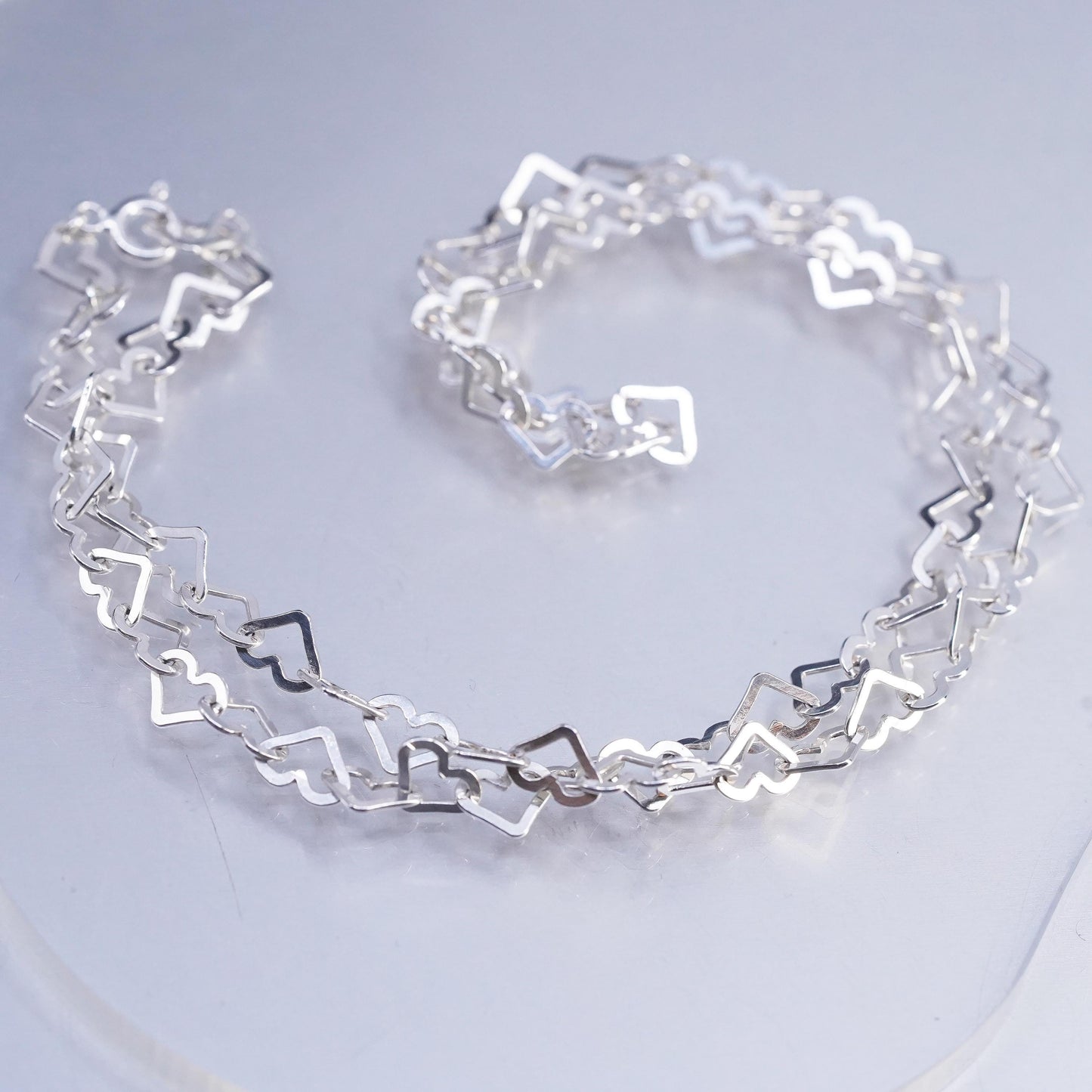 20" 6mm, vintage Milor Italian Sterling 925 silver heart chain necklace