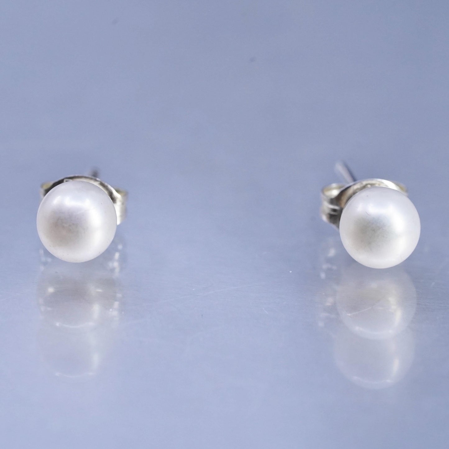 5mm, Vintage Sterling 925 silver handmade earrings, studs with pearl