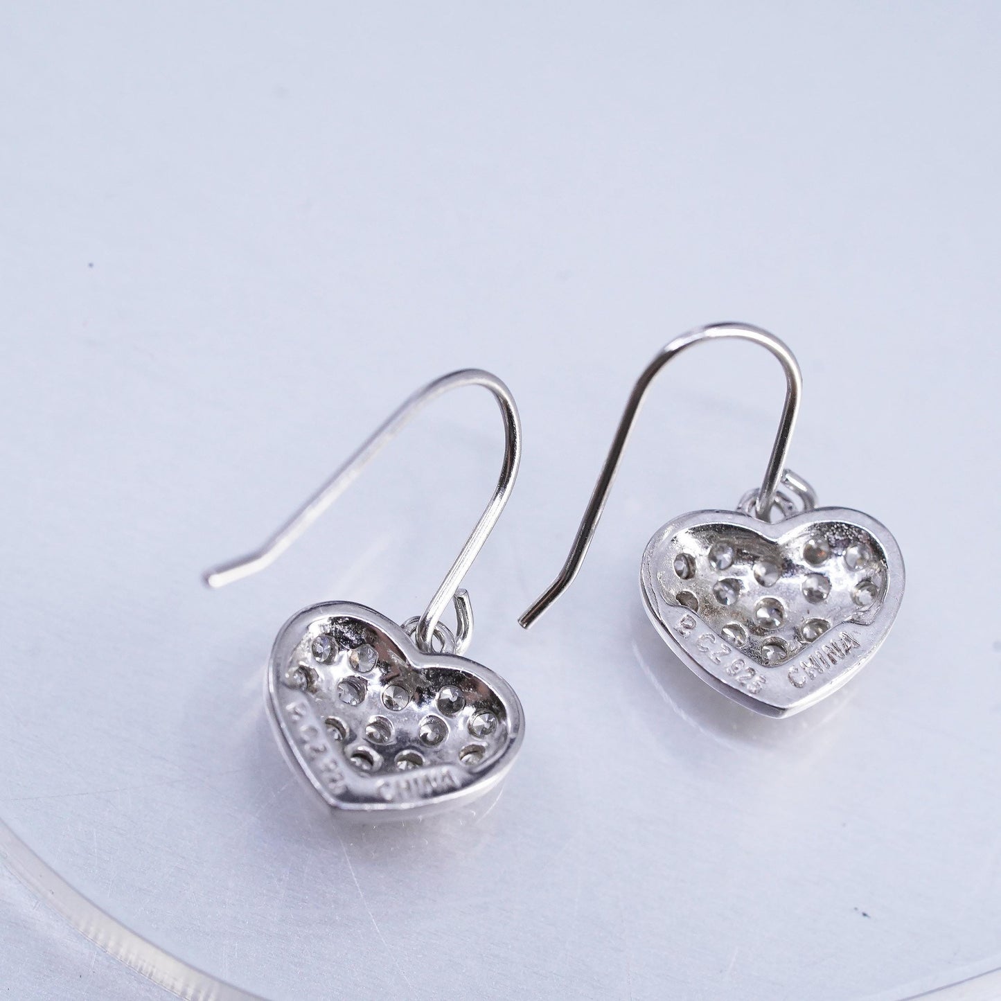 Vintage Sterling 925 silver heart earrings with cluster cz
