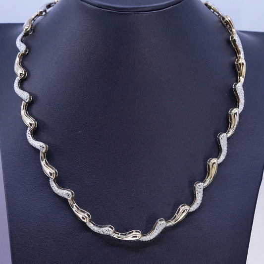 18", vermeil gold over Sterling 925 silver wavy tennis necklace cluster diamond