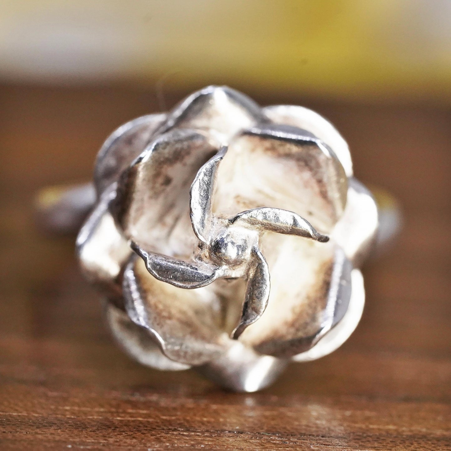 Size 7, vintage Mexican Sterling silver handmade ring, 925 rose flower