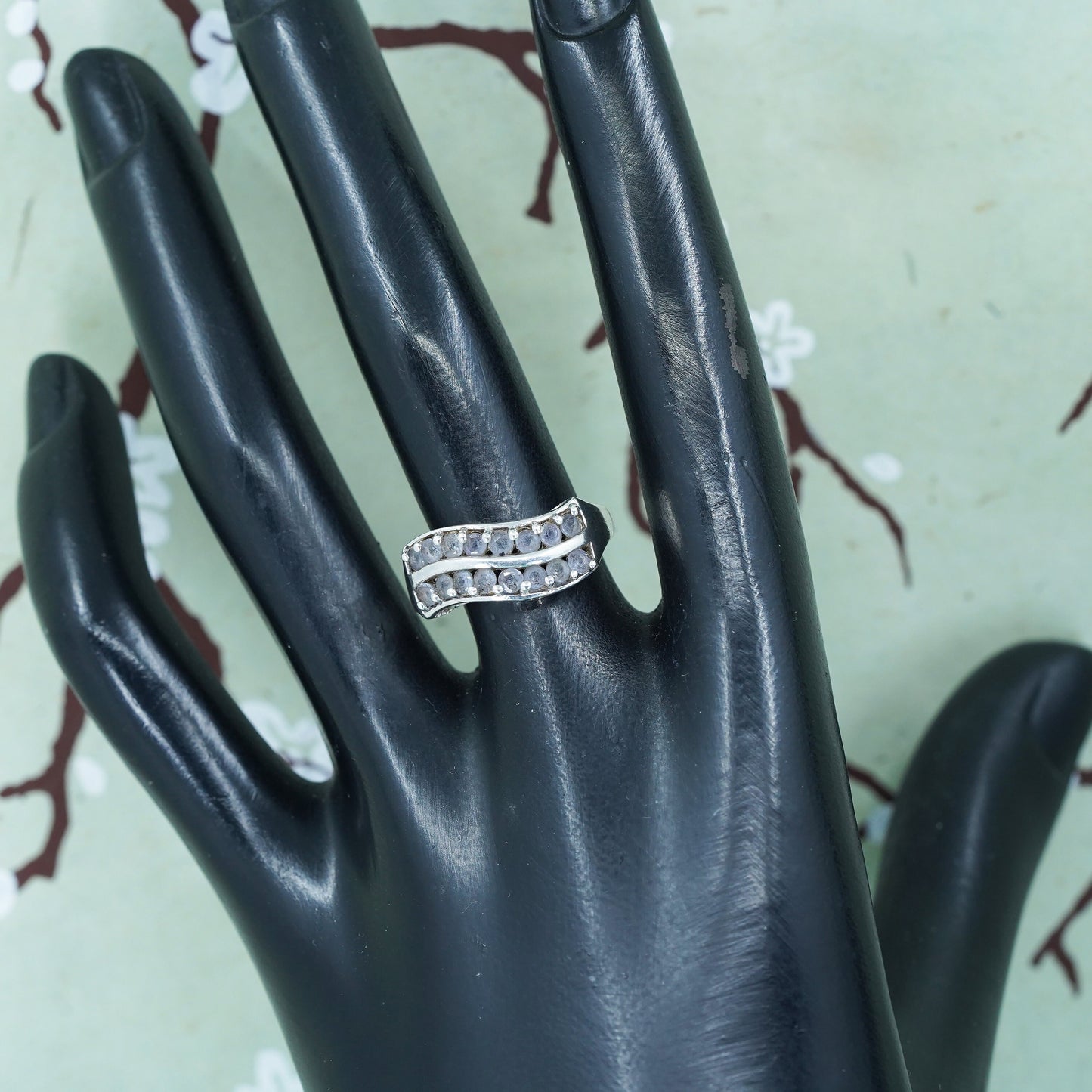 Size 7, vintage Sterling 925 silver engagement ring with CZ