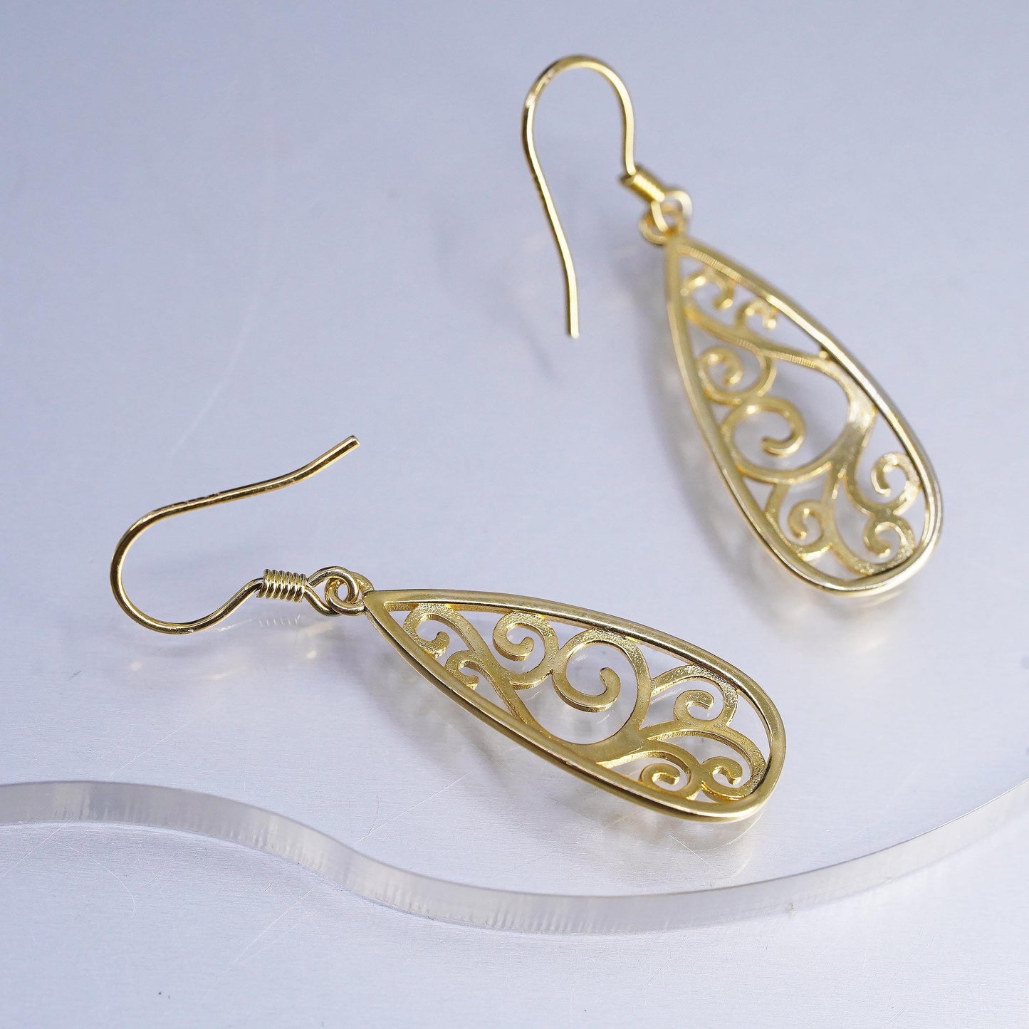 VTG vermeil gold over Sterling 925 silver handmade filigree teardrop earrings