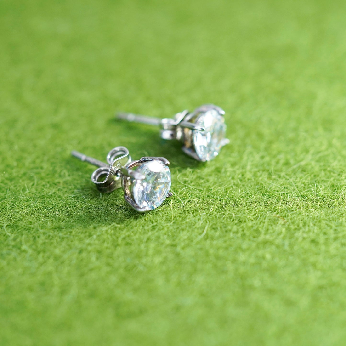 4mm, Vintage sterling silver genuine clear crystal studs, minimalist earrings
