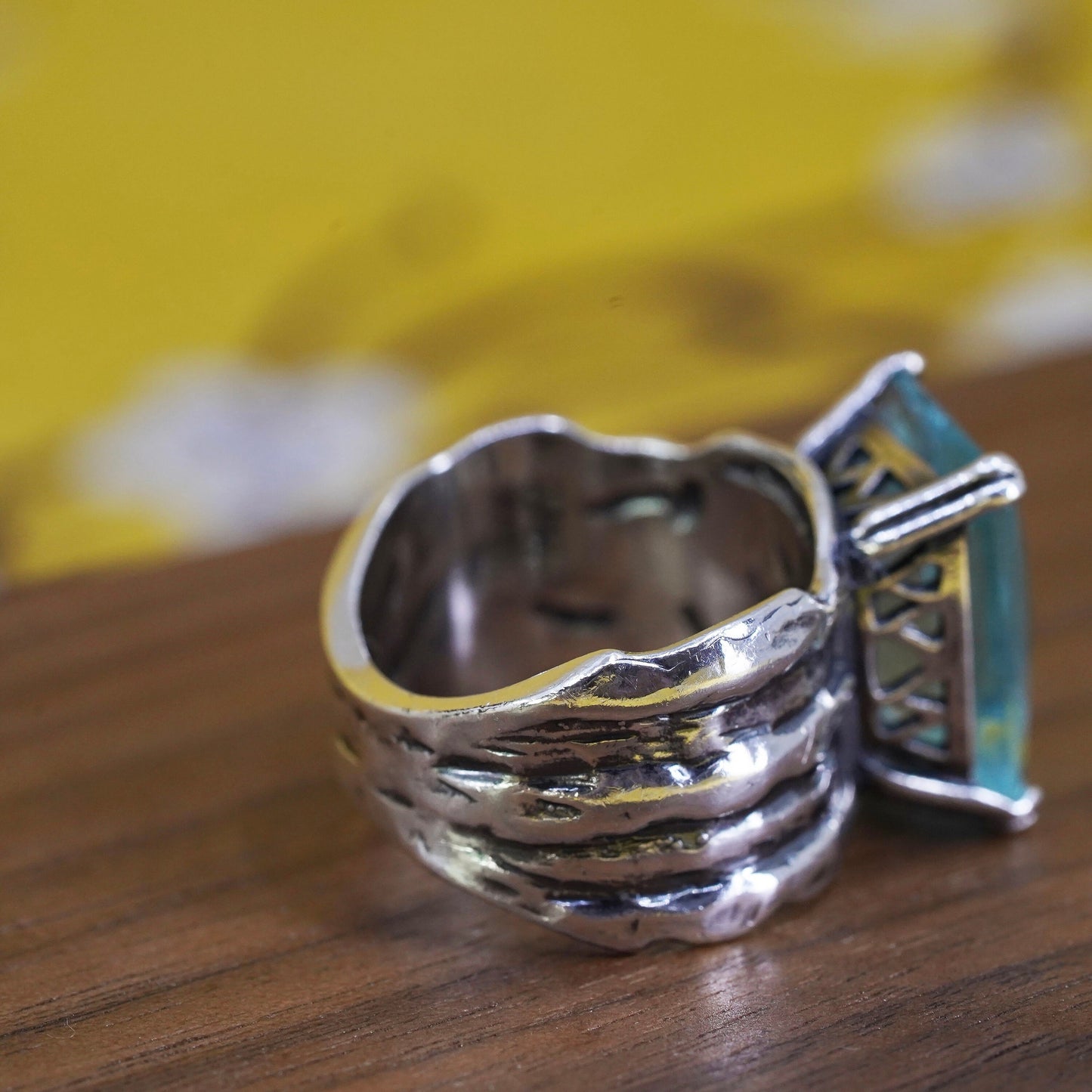 Size 8.25, Silpada Sterling Silver 925 Light Blue Glass Rectangular Dome Ring