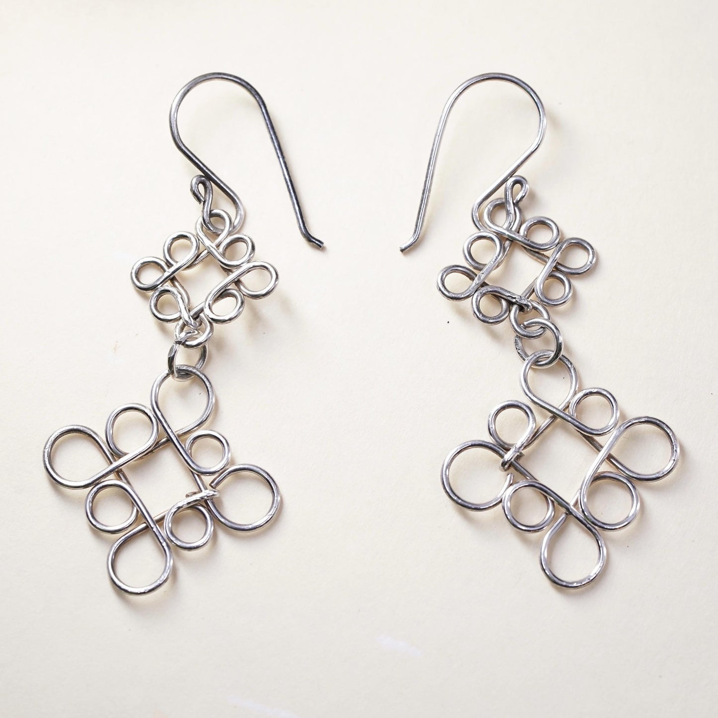 Vintage Sterling silver handmade earrings, 925 silver wired dangles