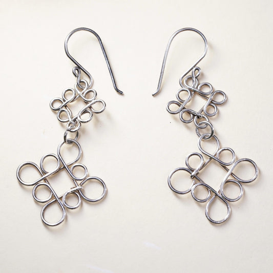Vintage Sterling silver handmade earrings, 925 silver wired dangles