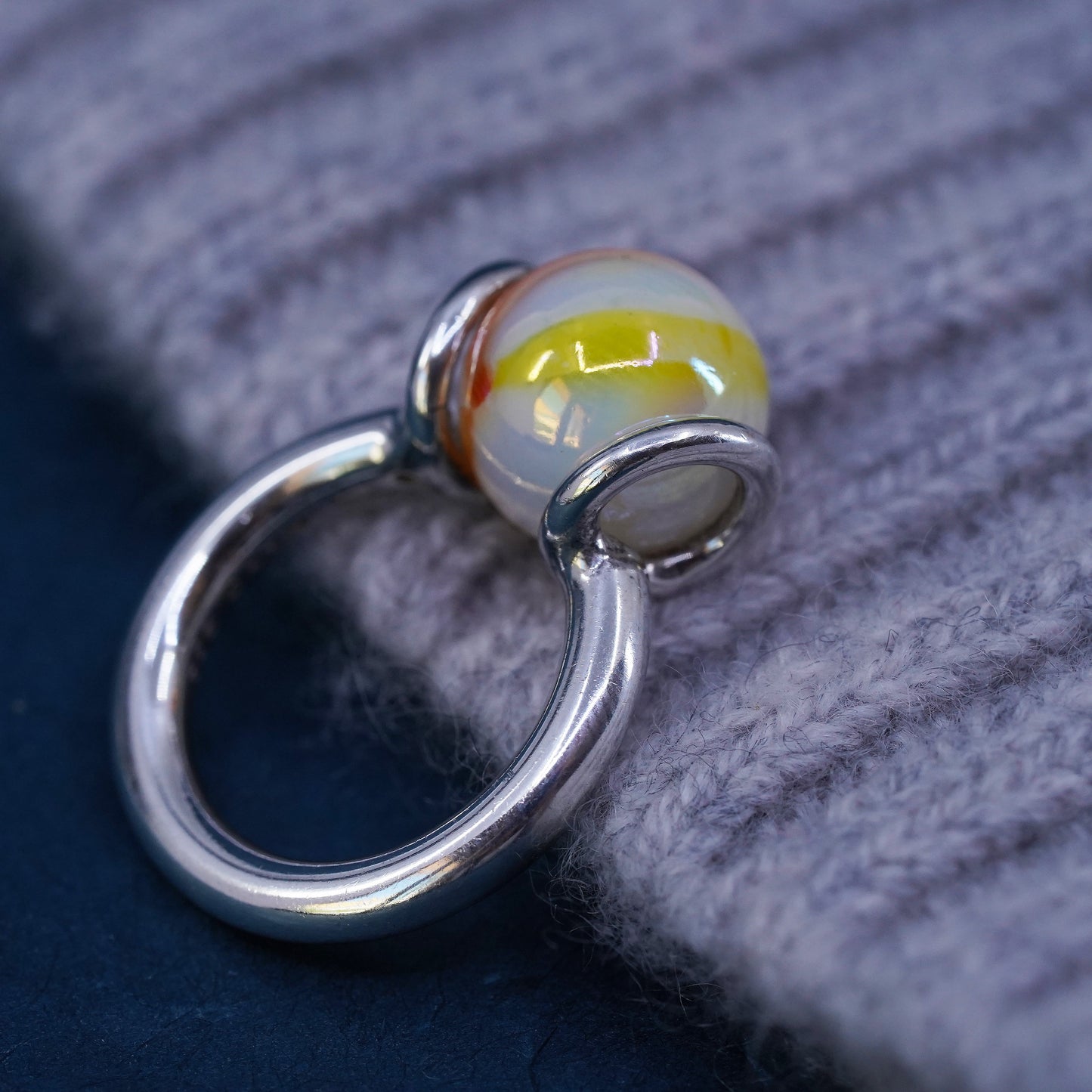 Size 6, vintage GAYM Sterling 925 silver interchangeable ring, marble ball