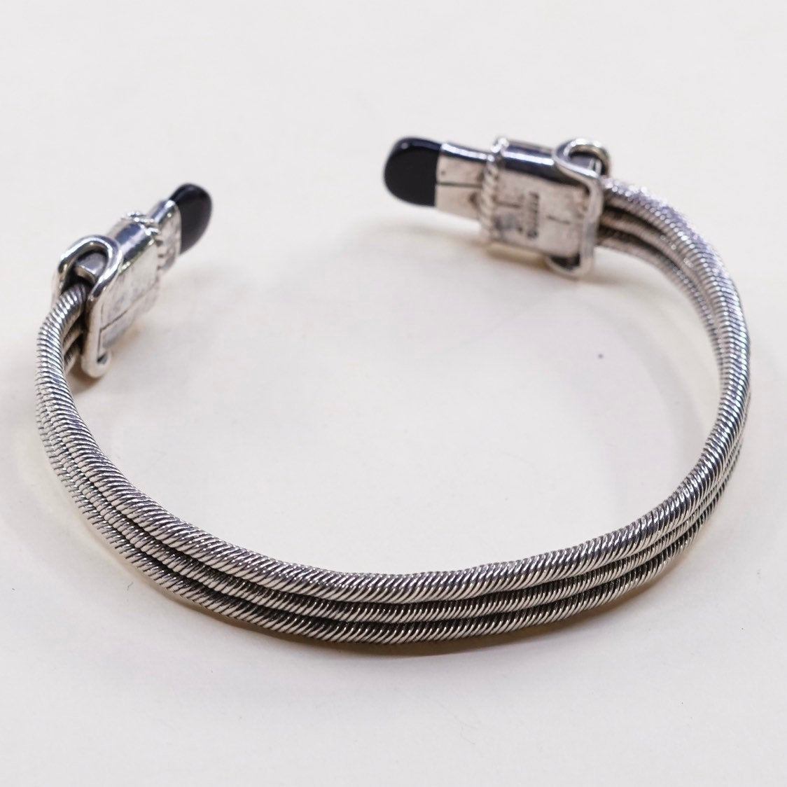 7", VTG sterling silver handmade bracelet, Mexico 925 cuff w/ black onyx