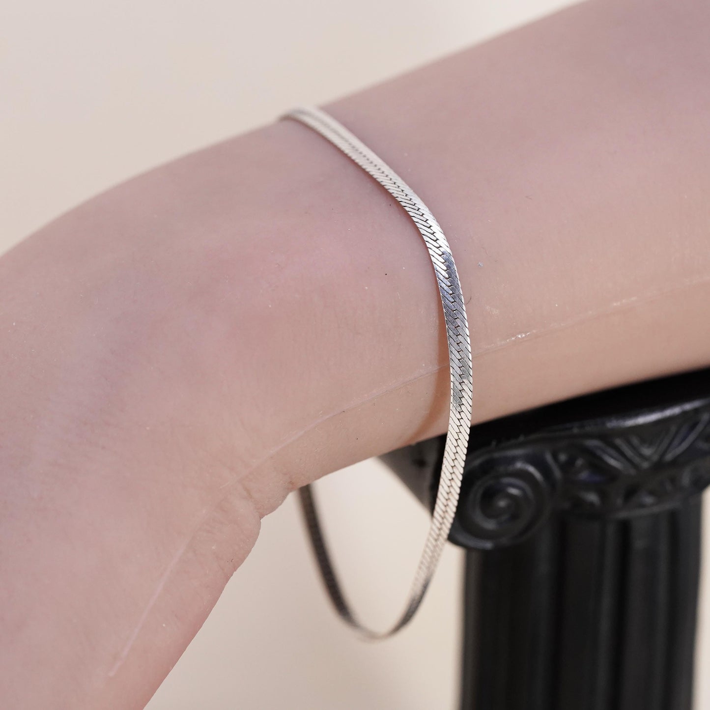 7.5” 3mm, Vintage sterling 925 silver bracelet, herringbone link bracelet