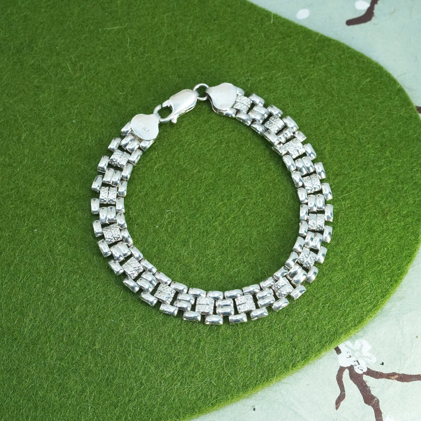 7”, 10mm, Vintage sterling 925 silver bold mens chain bracelet